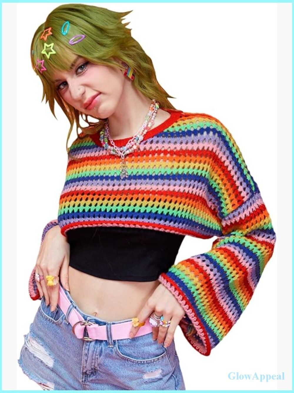 Long Sleeve Crochet Crop Top Pullover Sweater Y2K Streetwear Casual